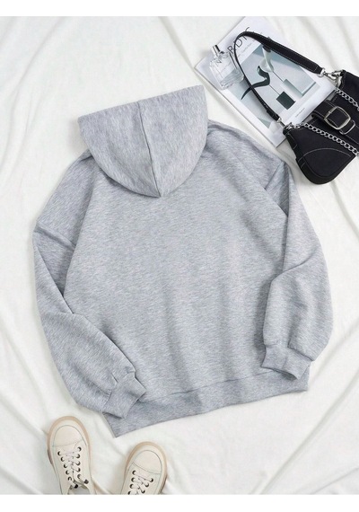 Passionate Baseball Sweatshirt - Gri Baskılı Oversize Kapüşonlu Gri