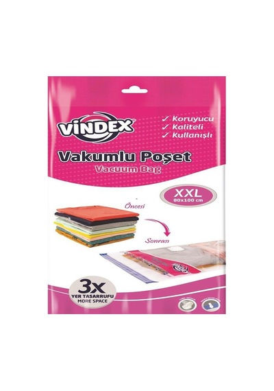 Tr Vindex Vakumlu Giyisi Yastık Yorgan Saklama Torbası Poşeti Hurç - Xx Large - 80x100 Cm. - 3 Paket