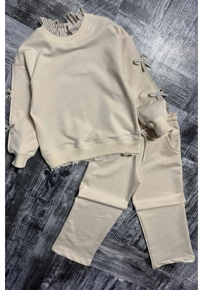 Koçak Kids Gömlek Desenli Krem Rengi Kız Çocuk Takım Krem