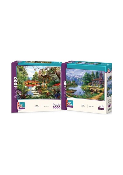 Çiçekli Göl Ve Kuğu Gölü İkili Set - 1000 + 500 Parça İkili Puzzle Seti