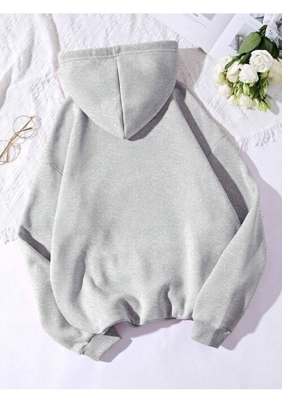 Düz Basic Sweatshirt - Gri Oversize Kapüşonlu Gri