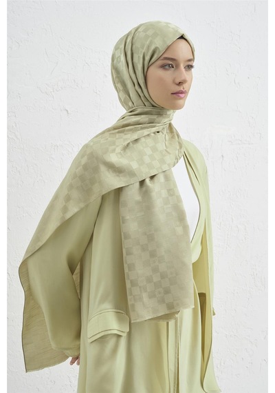 Armine Elegance İpek Pamuk Dama Şal 54 Fıstık Yeşili