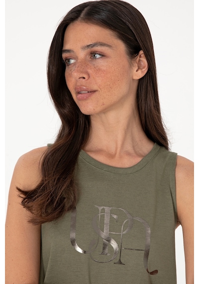 U.S. Polo Assn. Kadın Koyu Haki Kolsuz Bisiklet Yaka Tişört 50305609-VR111