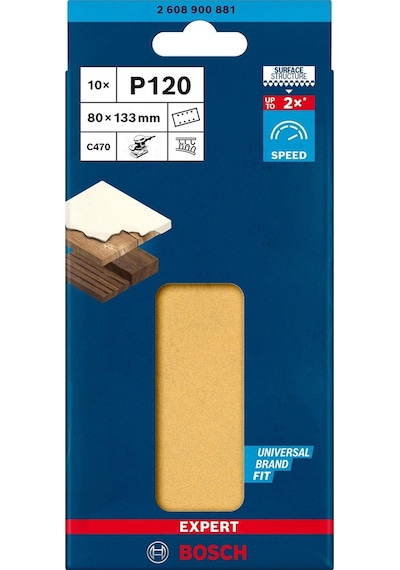 Bosch Expert C470 Zımpara Kağıdı 80x133mm 120 Kum 8 Delik 10lu