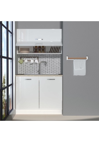 Decoraktiv Mini 100y Mdf Hazır Mutfak Dolabı - Tezgah Dahil - Parlak Beyaz