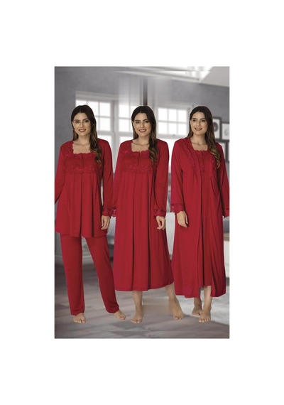 Effort Pijama Hamile Çarşı Effortt 2405 Vişne Lohusa Hamile 4'lü Set Vişne