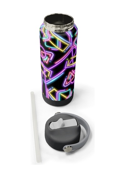 Coral High Siyah Renkli Neon Desenli Katlanır Ağızlıklı Çelik Termos 650 Ml 38330 Siyah