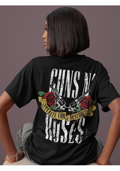 Sevbano Guns N' Roses Rock Metal Sırt Baskılı Unisex Oversize Müzik Grubu Siyah