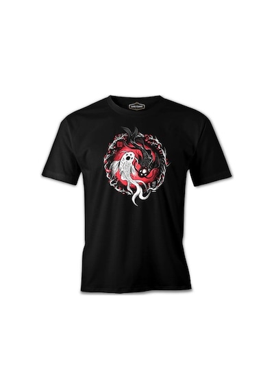 Koi Fishes İn A Floral Circle Siyah Erkek Tshirt 001