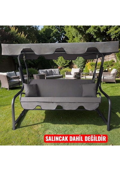 3 Kişilik Salıncak Minderi Lüks Kılıf Seti 10cm Minderli Panama Antrasit