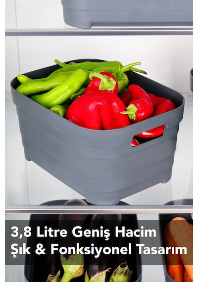 5'li 3800 Ml Buzdolabı Düzenleyici - Mutfak Banyo Dekoratif Dolap İçi Çok Amaçlı Organizer Antrasit Antrasit