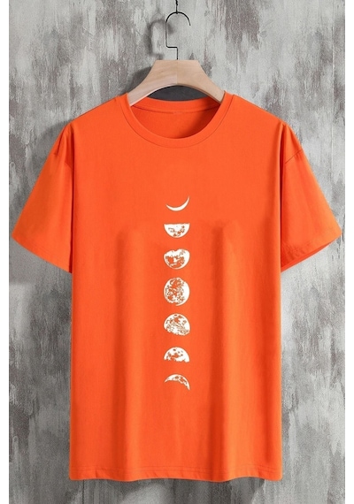 Ayın Evreleri Baskılı Tshirt Turuncu