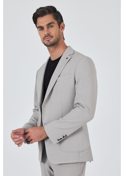 İmza Taş Rengi Mono Yaka Kendinden Desenli 2 Düğme Casual Esnek Slim Fit Takım Elbise 1001250174 Taş Rengi