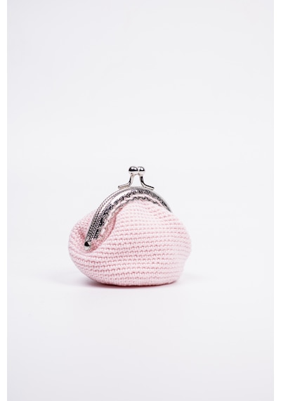Fabric Craft Bag Bozuk Para Cüzdanı Merserize Pamuk Klipsli Örgü Pudra Pembesi