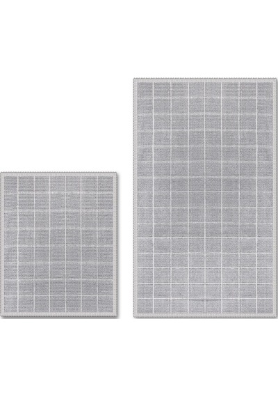 Grid Doğal Pamuklu 2'li Banyo Paspas Seti 60x100+50x60 Cm Gri Gri