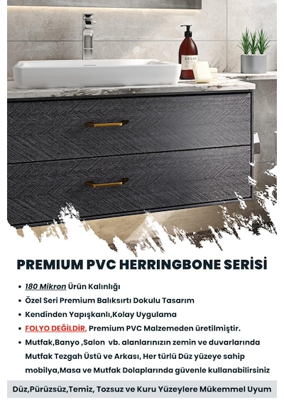 Technojet Kendinden Yapışkanlı Dokulu Balıksırtı Desen Premium Mutfak Duvar Dolap Kaplama 60cmx500cm
