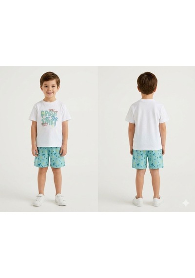 Benetton T-shirt Erkek Çocuk Bermuda Şort Takım Beyaz