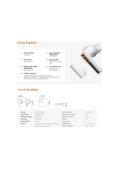 T31 Melobuds Neo Enc 4 Mikrofon Dijital Güç Göstergesi Bluetooth 5.3 Kablosuz Kulaklık Mavi