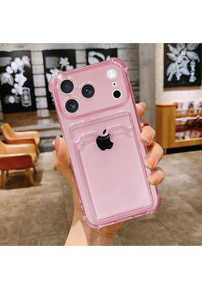 İphone 17 Pro Uyumlu Kamera Korumalı Kartlıklı Köşeleri Airbag Tasarımlı Darbe Önleyici Pembe