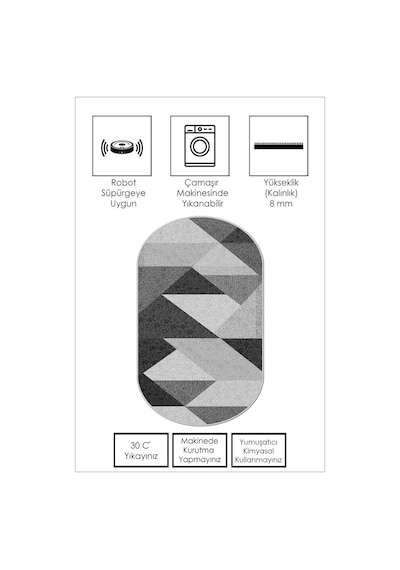 West Home Dijital Baskı Yıkanabilir Kaymaz Taban Siyah Oval Mutfak Halısı Salon Halısı Ve Yolluk Wh 443 Black Oval