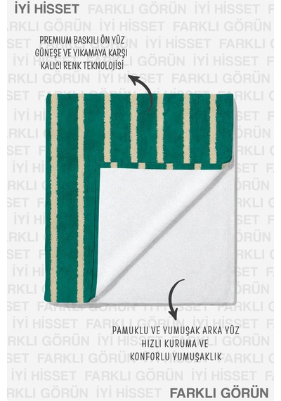 Çizgili Yeşil Beyaz Plaj Havlu Örtüsu - Marine Minimalist Havuz Deniz Kum Tutmayan Havlu Örtü Ayaz Karamel