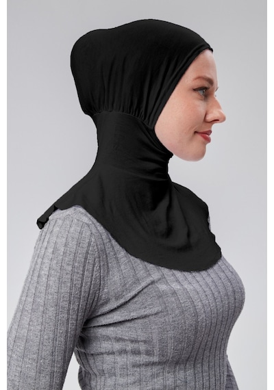 Sonbaharmoda Kadın Pratik Tesettür Sporcu Boyunluklu Hijab Geçmeli Bone Penye Kumaş Siyah