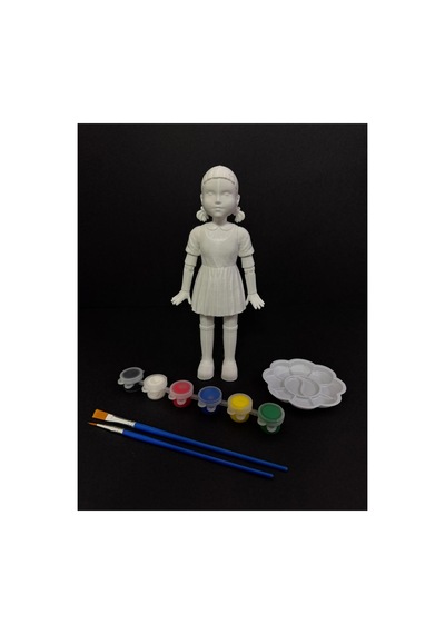 3d Squid Game Young Hee Doll Squid Game İn Ikonik Oyuncak Bebeği 15 Cm - Kendin Boya Hobi Ve Etkinlik Seti - Akrilik Boya + 2 Fırça