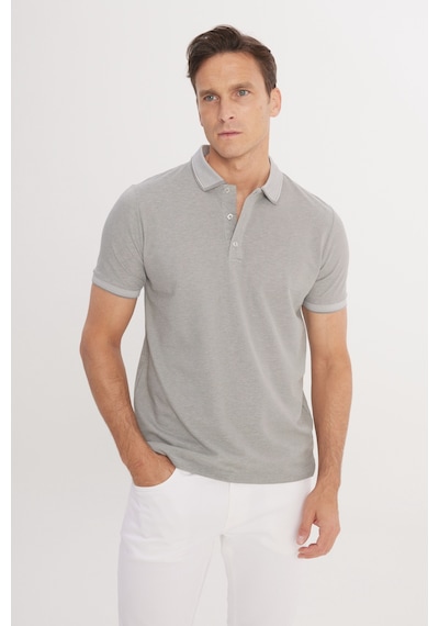 Ac&Co / Altınyıldız Classics 465126598 Düğmeli Polo Yaka Cepsiz Slim Fit Erkek Tişört Gri