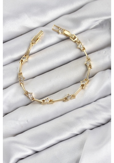 Cm Gold Renk Yıldız Model Zirkon Taşlı Pirinç Kadın Bileklik Altın