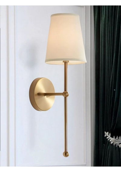 Ömür Avize Modern Tasarım 1 Adet Duvar Ledli Pilli Aplik Tak Çalıştır Eskitme Gold Krem Abajur Pil Dahildir Beyaz