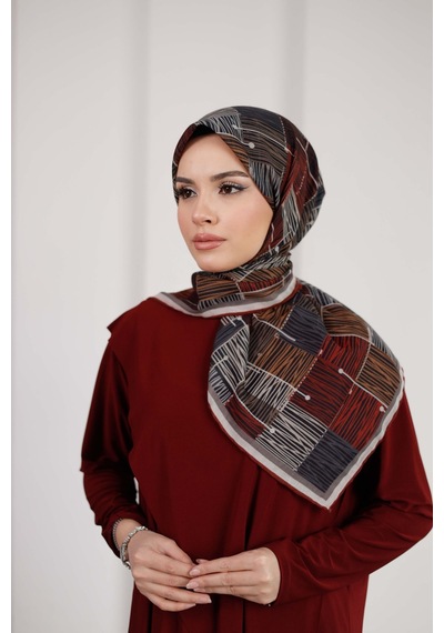 Mimiyum Nota Desen Soft Eşarp Bordo Füme
