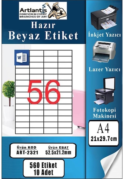 A4 Hazır Etiket 52.5x21.2 Mm 10 Sayfa 1 Paket 56 Lı Kendinden Yapışkanlı Fotokopi Lazer İnkjet Kağıdı Yazıcılar İçin Uyumlu