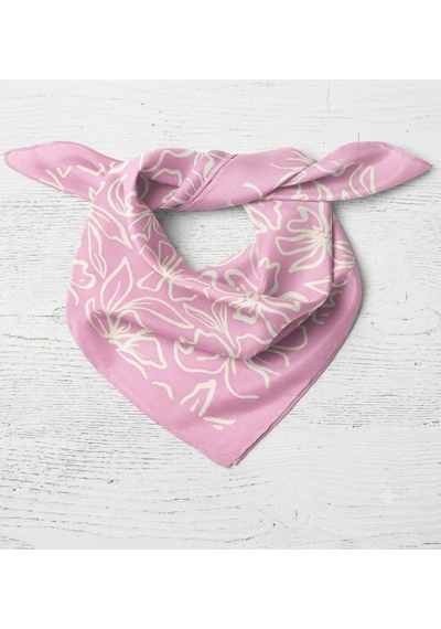 Trend Dokunuş Kadın 50-50 Saten Pembe Çiçekli Fular Bandana