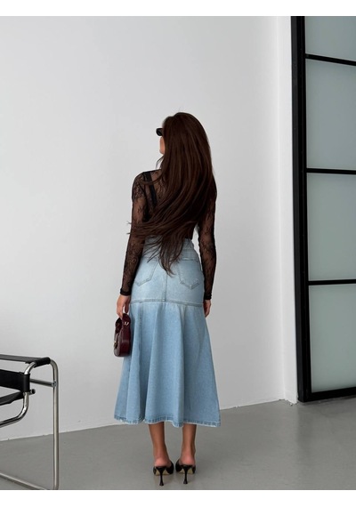 Denim Midi Etek Geniş Kesim, Yüksek Bel ÇoK Renkli