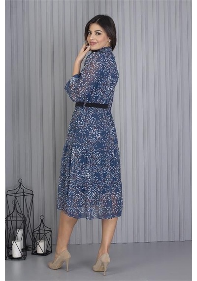 Dip Moda Kadın Kemerli Leopar Desenli Şifon Elbise Dpapcx04 Indigo Dip Moda Kadın Kemerli Leopar Desenli Şifon Elbise Dpapcx04 Indigo