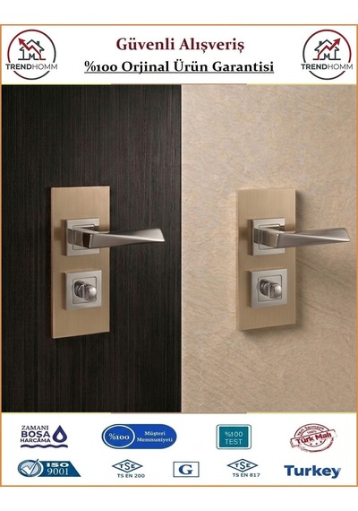 Grossavm Prizma Rozetli Wc Banyo Kapı Kolu - Nikel - 1 Takım Ön Ve Arka