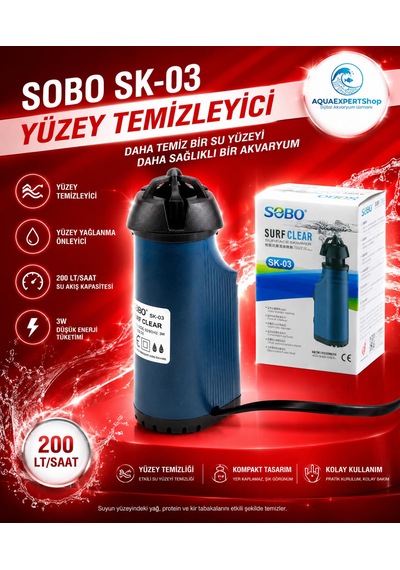 Sobo Yüzey Temizleyici İç Filtre - Yüzey Temizleyici - Yüzey Yağlanma Önleyici - 200 Lt/saat - Aktif Temizlik - 3w - Sk-03