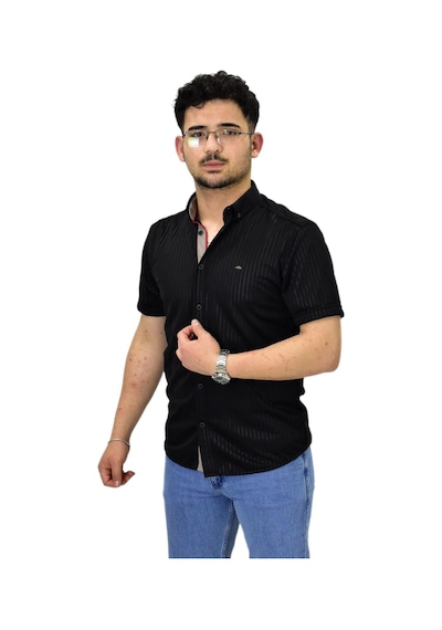 Erkek Spor Silim Fit Kısa Kol Gömlek Bgl-st04480 Siyah