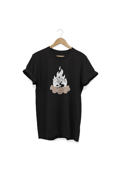 Ateş Baskılı Siyah T-shirt Siyah