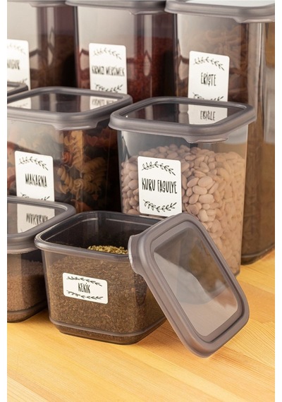 Meleni Home 18'li Pino Baharatlık Erzak Saklama Kabı - Kapaklı Kare Baharat Takımı 6x 0,50 Lt-1,10 Lt-1,70 Lt