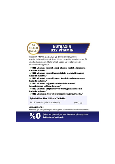 B12 Vitamin 1000 Mcg 60 Tablet Takviye Edici Gıda