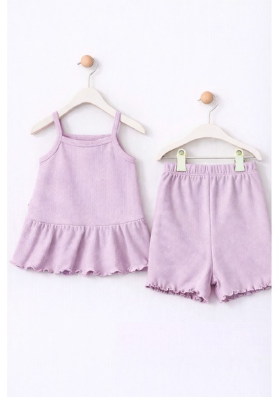 For My Baby Fitilli Kumaş 2 Li Kız Bebek Takım Şortlu Yazlık Lila