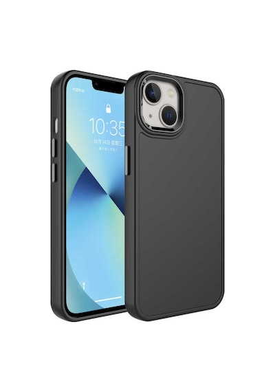 Apple Uyumlu iPhone 14 Plus Kılıf Metal Çerçeve Ve Buton Tasarımlı Sert Zore Botox Kapak Siyah