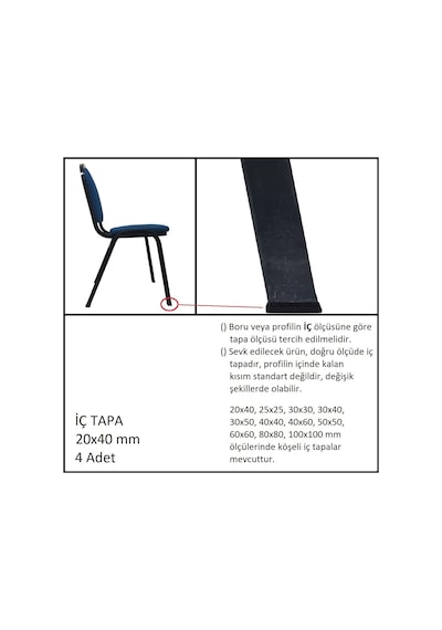 Plastik İç Tapa, Profil Tapası, Dikdörtgen, Siyah, 20x40 Mm 4 Adet Siyah