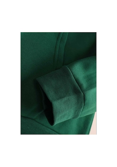 Caddekombin Aot Keşif Birliği Arka Göğüs Baskılı Kapüşonlu Cepli İçi Yünlü Yeşil Sweatshirt Yeşil