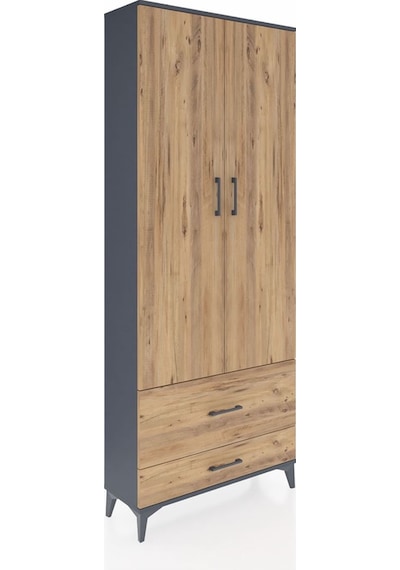 Arges Dolap 2 Raflı 2 Çekmeceli Tek Askılı 88x30x221 Antrasit... Antrasit