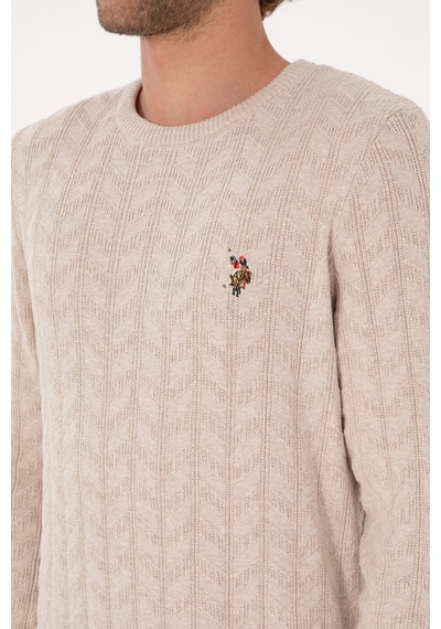 U.S. Polo Assn. Erkek Slim Fit Bisiklet Yaka Desenli Taş Melanj Kazak 50307836-VR225