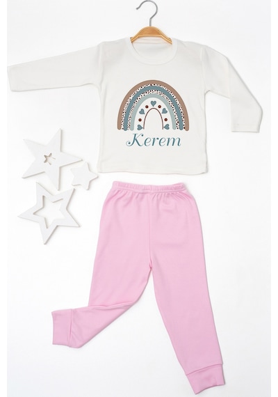 Pia Baby İsme Özel Erkek Çocuk Pijama Takımı %100 Pamuk Penye İsim Baskılı Kişiye Özel Çocuk Pijaması 10734p14pi Krem