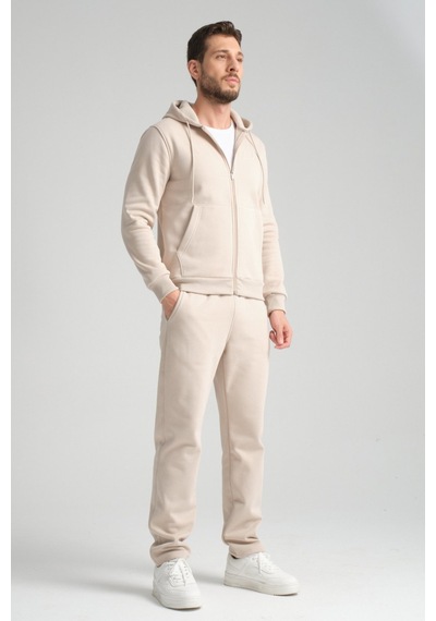 Shooter Sportswear Shooter Erkek Kışlık Eşofman Takımı Thermosoft Teknolojisi İçi Kuzu Görünümlü Regular Kalıp Minimal Logo Kapüşonlu Bej