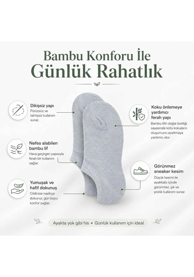 Genel Kadın Bambu 6 Lı Dikişsiz Babet Çorap Siyah Beyaz Gri Görünmez Sneaker Çorap Nefe Gri 6'lı / 36-40